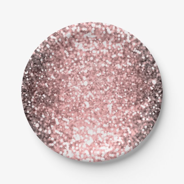Rose Gold Sparkle Lights Girls Glittery Sparkly Pappteller (Vorderseite)