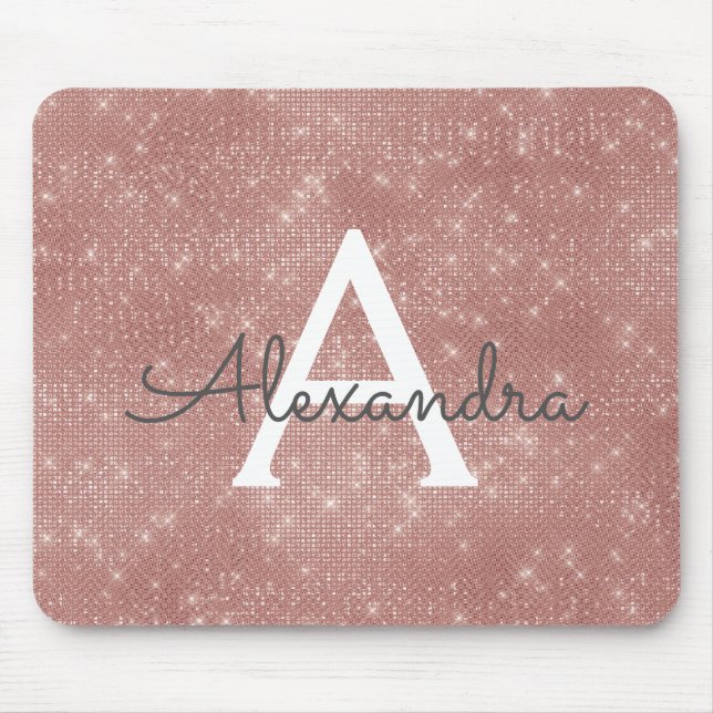 Rose Gold Sparkle Monogram Name Mousepad (Vorne)