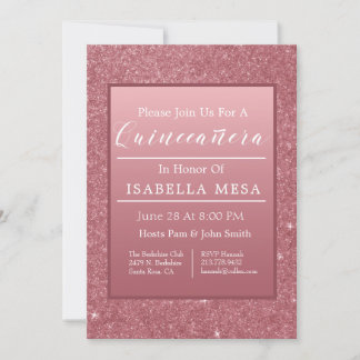 Rose Gold Sparkle Quinceanera Party Einladung
