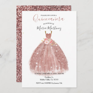 Rose Gold Sparkle Rosa Blume Quincean Einladung