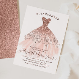 Rose Gold Sparkle Rosa Kleid QUINCEAÑERA Geburtsta Einladung