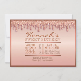 Rose Gold Sparkle Treiber Tropfen 16 . Geburtstag  Einladung