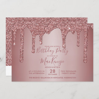 Rose Gold Sparkle Tropfen Glitzer Geburtstag Einladung