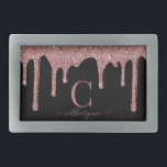 Rose Gold Sparkle Tropfen Monogramm auf schwarz Rechteckige Gürtelschnalle<br><div class="desc">Chic Rose Gold Sparkle Glitzer Tropfen Monogramm auf einem schicken schwarzen Gürtel Verschluss. Sie trinken mit Luxus und sollten es sich vorstellen! Einfach mit Ihrem eigenen Namen und Ihren eigenen Details anpassen. Bitte kontaktieren Sie uns unter cedarandstring@gmail.com ,  wenn Sie Hilfe beim Design oder den passenden Produkten benötigen.</div>