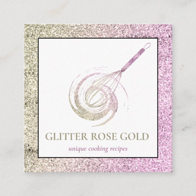 Rose Gold Sparkle Whisk Glitzer Bäckerei Konditore Quadratische Visitenkarte (Vorderseite)