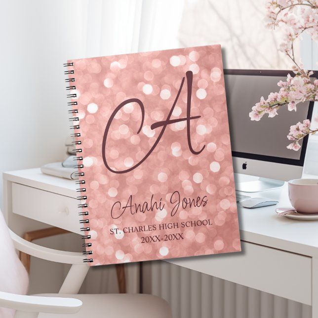 Rose Gold Sparkles Monogram Academic Year School Notizblock (Von Creator hochgeladen)