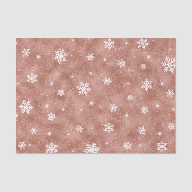 Rose Gold Sparkling Stars Snowflakes Muster Seidenpapier (Vorderseite)