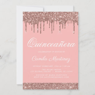 Rose Gold Sparkone Glitzer Quinceñera Feier Einladung