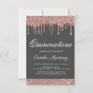 Rose Gold Sparkone Glitzer Quinceñera Feier Einladung