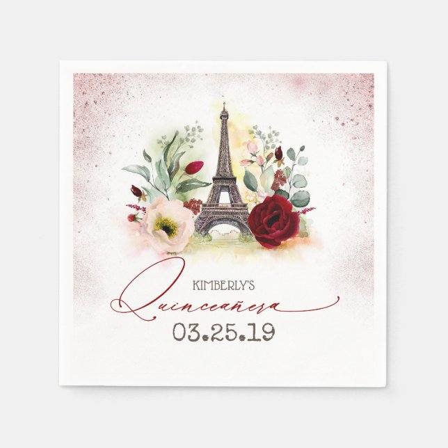 Rose Gold Sparkone Paris Quinceanera Serviette (Vorderseite)
