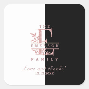 Rose Gold Split Custom Monogram E F G H I J Quadratischer Aufkleber