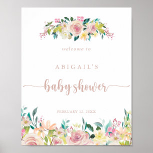 Rose Gold Spring Floral Baby Dusche Willkommen Poster