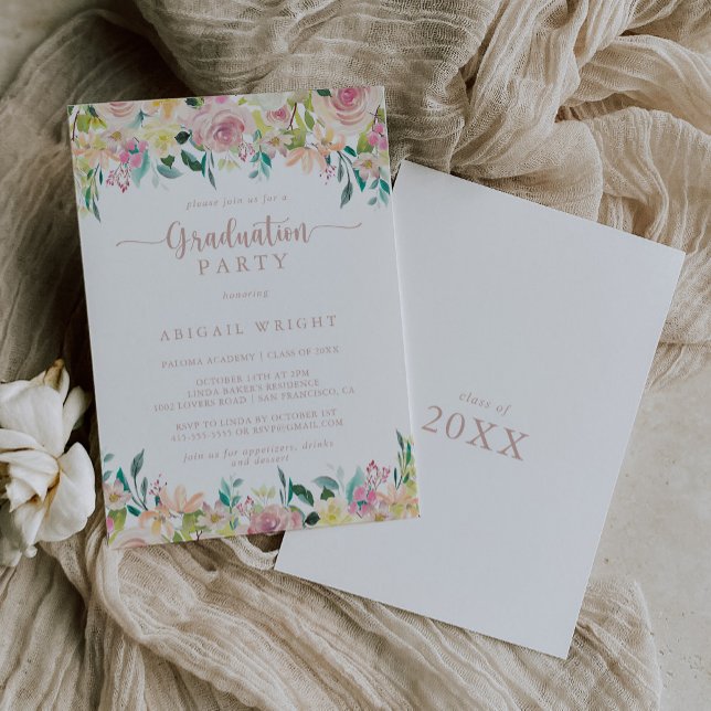 Rose Gold Spring Floral Graduation Party Einladung (Von Creator hochgeladen)