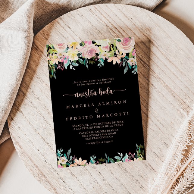 Rose Gold Spring Floral Nuestra Boda Wedding Einladung (Von Creator hochgeladen)