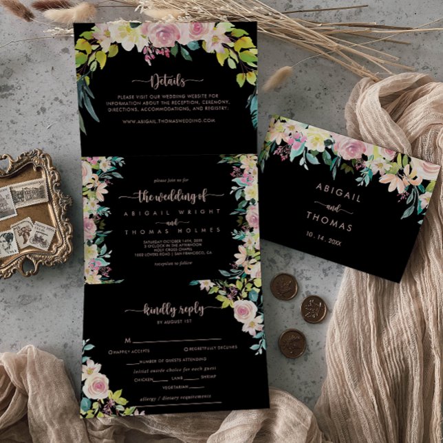 Rose Gold Spring Floral Wedding Dreifach Gefaltete Einladung (Von Creator hochgeladen)