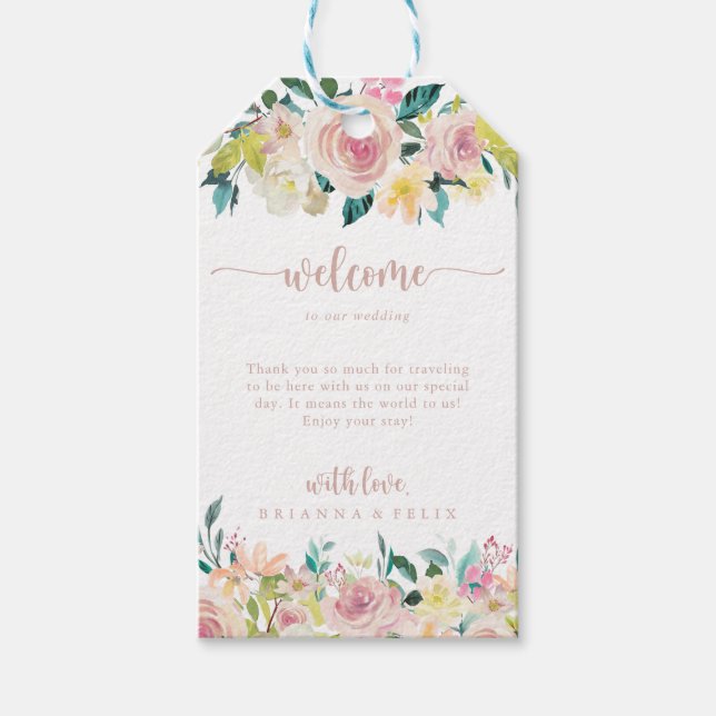 Rose Gold Spring Floral Wedding Willkommen Geschenkanhänger (Vorderseite)