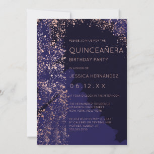 Rose Gold Spritzer Brushstroke Quinceañera Einladung