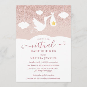 Rose Gold Star Storch Glitter Virtual Baby Shower Einladung