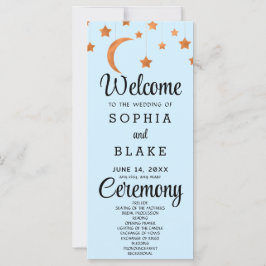 Rose Gold Stars Crescent Moon Blue Wedding Program