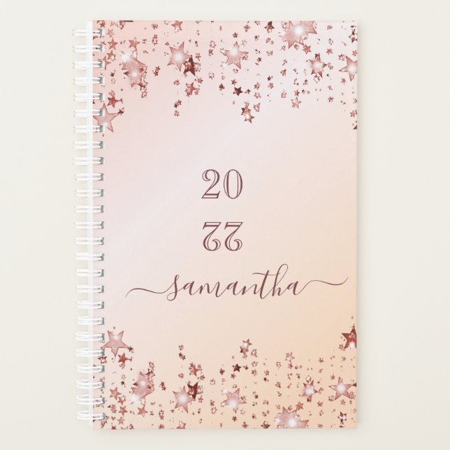 Rose Gold Stars Terminkalender 2025 Planer (Vorderseite)