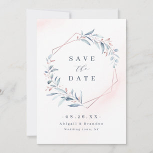 Rose Gold Staubblau Grünzeug Geometrische Hochzeit Save The Date