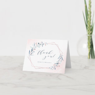 Rose Gold Staubig Blau Grünzeug Geometrische Hochz Dankeskarte