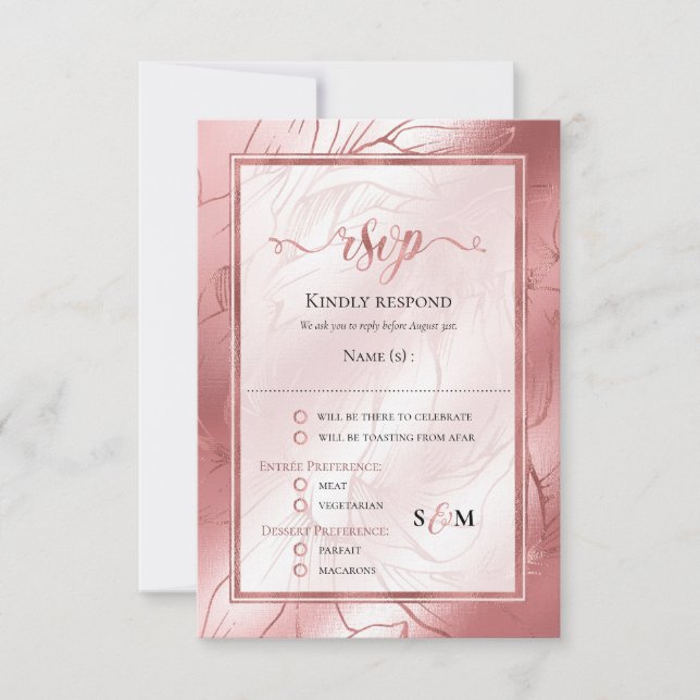 Rose Gold staubige Rose rosa uAwg Antwortkarte RSVP Karte (Vorderseite)