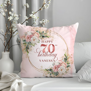Rose Gold Staubrosa Floral Aquarell 70 Geburtstag Kissen