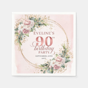 Rose Gold Staubrosa Florale 90. Geburtstagsfeier Serviette