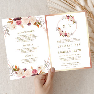 Rose Gold Staubrosa Florale QR-Code-Hochzeit Einladung