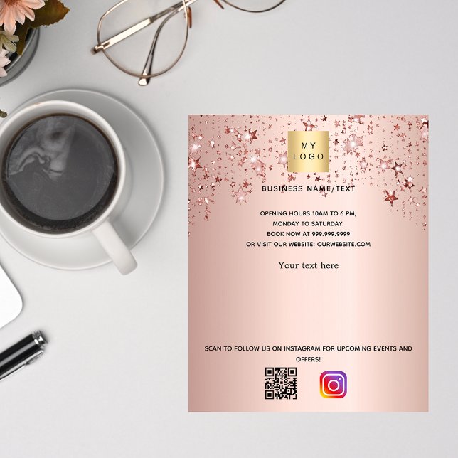 Rose gold Sterne Firmenlogo qr Codeinstagramm Flyer (Von Creator hochgeladen)
