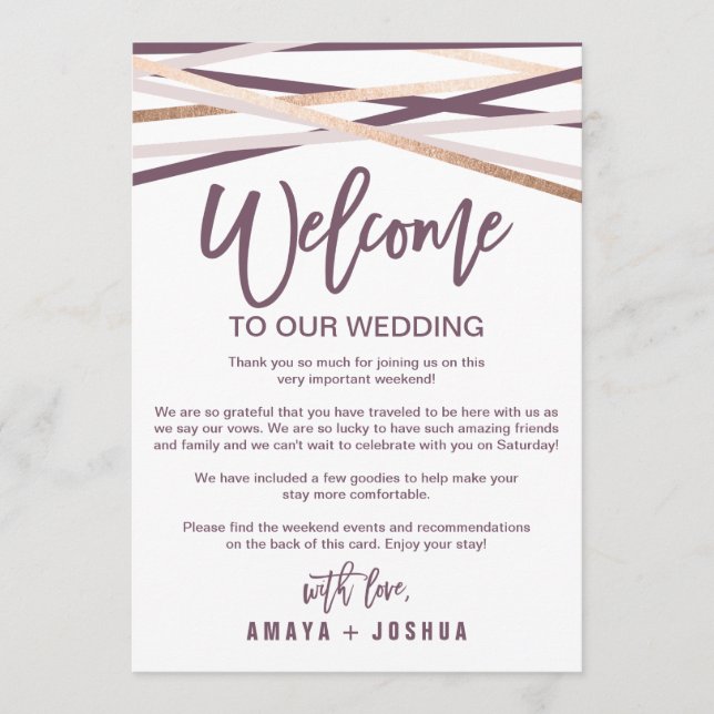 Rose Gold Streamers Begrüßungsbrief und Informatio Programm (Vorderseite)