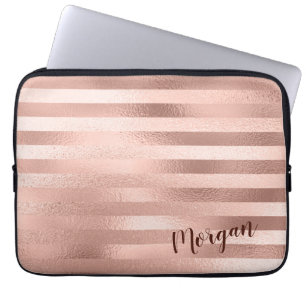 Rose Gold Streifen, Name oder Monogramm Laptopschutzhülle