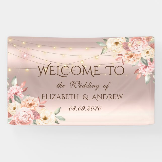 Rose Gold String Lights Rose Hochzeitsbanner Banner (Horizontal)