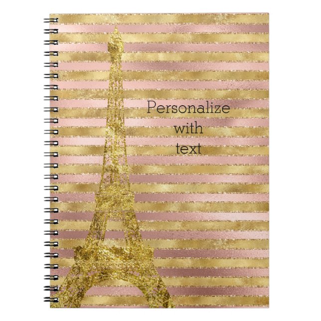 Rose Gold Stripes Glam Eiffelturm Notizblock (Vorderseite)