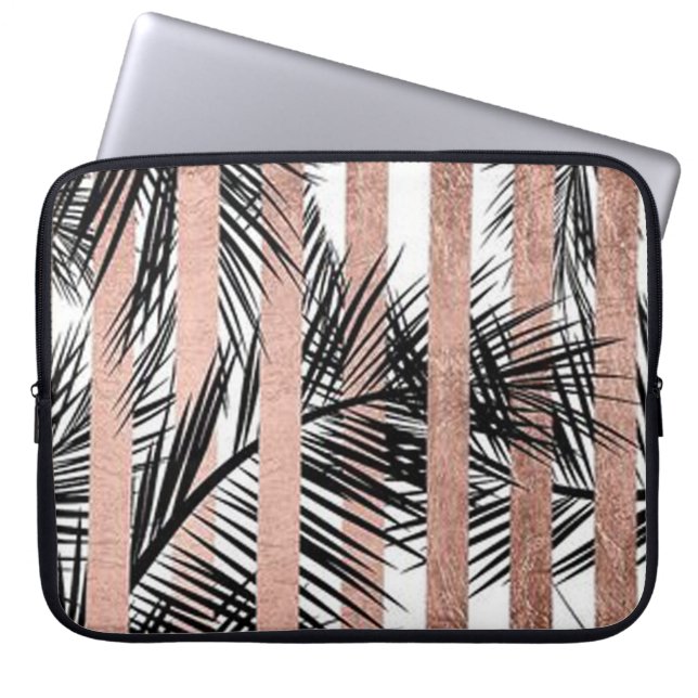 Rose Gold Stripes und Tropical Leafs Laptopschutzhülle (Vorderseite)