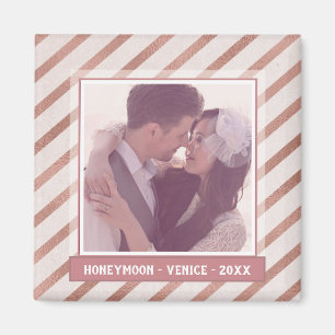 Rose Gold Striping Elegantes Foto und Text Magnet