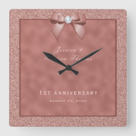 Rose Gold & Stylish Glitzer 1. Hochzeit Quadratische Wanduhr