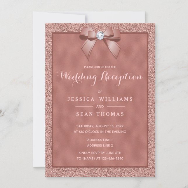 Rose Gold & Stylish Glitzer Hochzeitsempfang Einladung (Vorderseite)