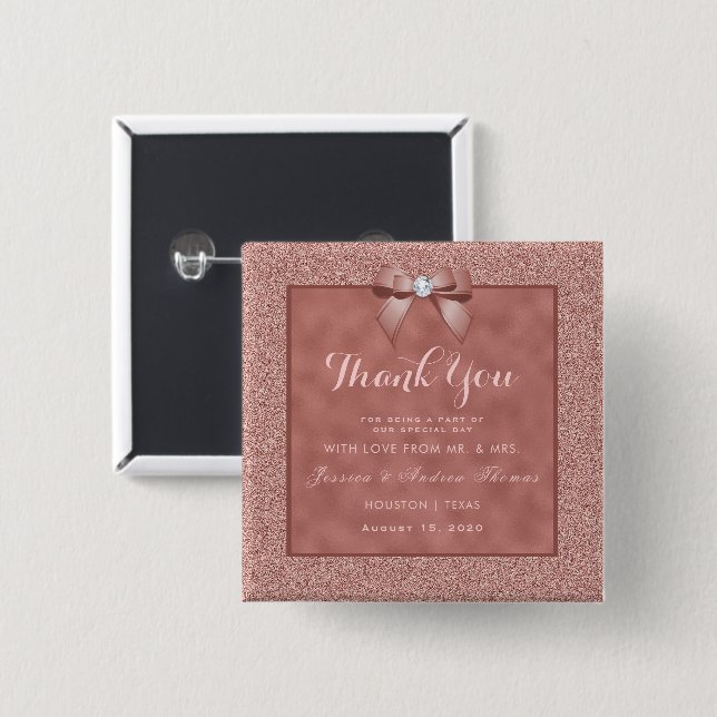 Rose Gold & Stylish Glitzer Wedding Button (Vorne & Hinten)