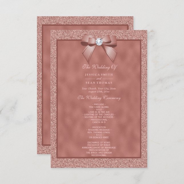 Rose Gold & Stylish Glitzer Wedding Program (Vorne/Hinten)