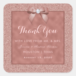 Rose Gold & Stylish Glitzer Wedding Quadratischer Aufkleber