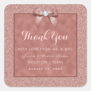 Rose Gold & Stylish Glitzer Wedding Quadratischer Aufkleber