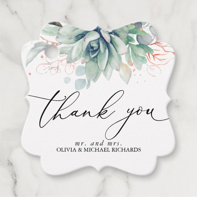 Rose Gold Succulents Grüne Hochzeit Vielen Dank Geschenkanhänger (Vorderseite)