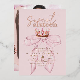 Rose Gold Sweet 16 Bow Geburtstag Folieneinladung