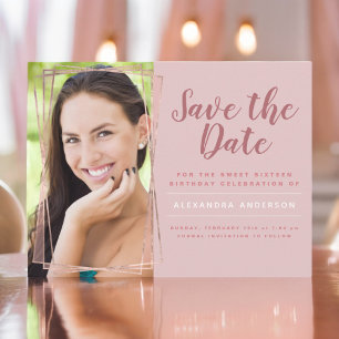 Rose Gold Sweet 16 Geburtstag Save the Date Postkarte