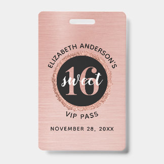 Rose Gold Sweet 16 Geburtstag VIP-Abzeichen Ausweis
