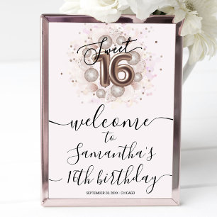 Rose Gold Sweet 16 Geburtstagsballons Rosa Willkom Poster