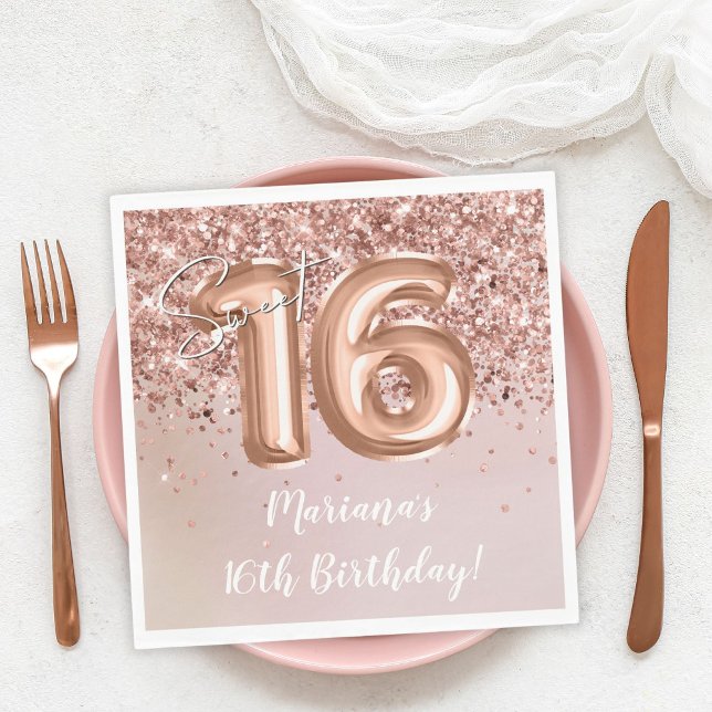 Rose Gold Sweet 16. Geburtstagsfeier Serviette (Von Creator hochgeladen)
