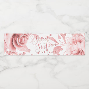 Rose Gold Sweet 16 Glitzer Confetti Floral Wasserflaschenetikett